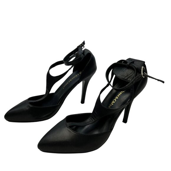 Chase & Chloe Pointed Toe Ankle Strap Stilettos Black Size 9 - Picture 1 of 10